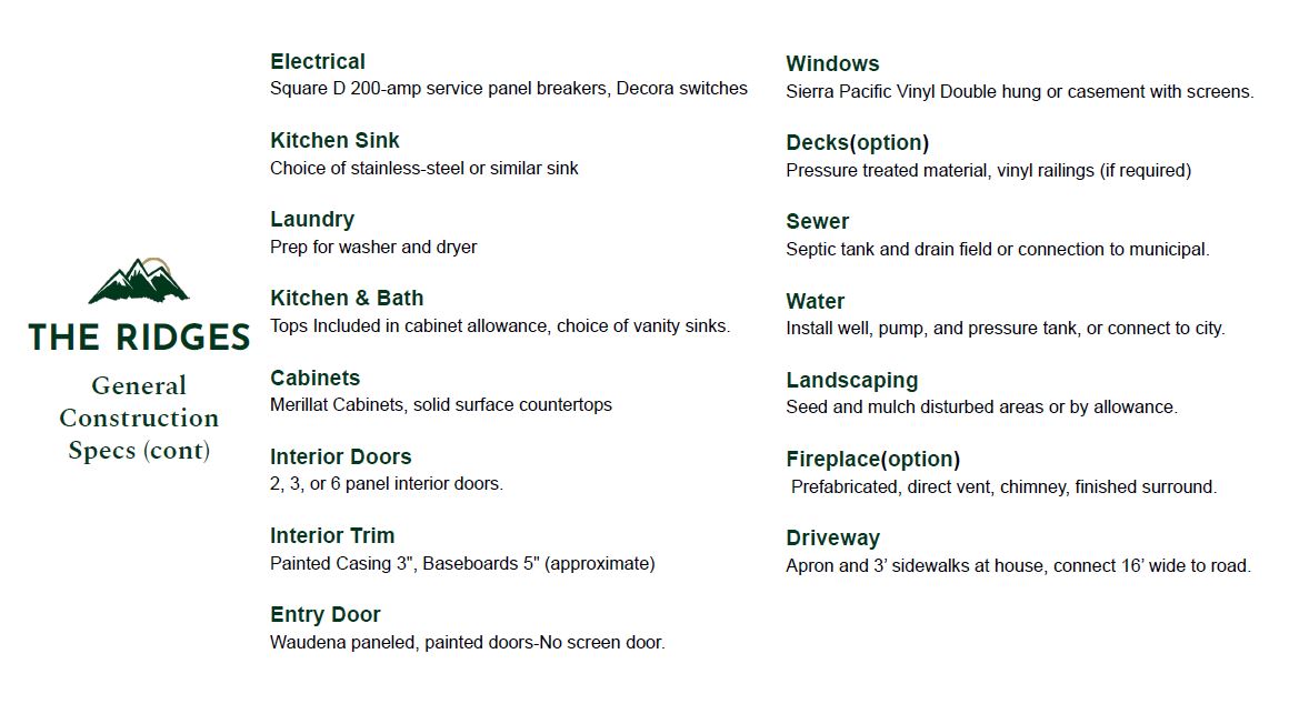 The Ridges Construction Specs Pg2